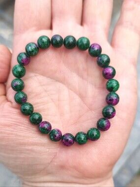 Natural Ruby Zoisite Beaded Stretch Bracelet - Green & Purple